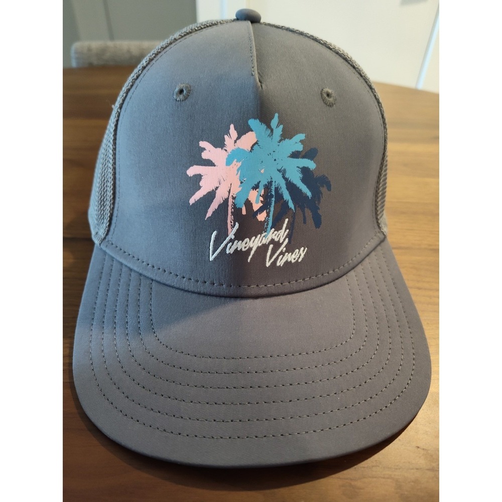 Vineyard Vines Mens Grey Palm Tree Trucker Hat Snapback Mesh Cap One Size